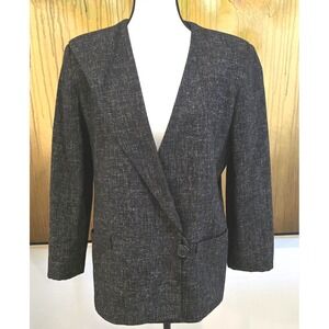 VINTAGE haberdas her Blazer Womens 9/10 Black Tweed One Button Shawl Lapel Lined
